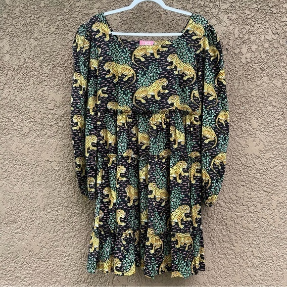 Just‎ Darviny Jungle Safari Tiger Animal Print Mini Dress Floral Tiered Medium - Picture 14 of 14